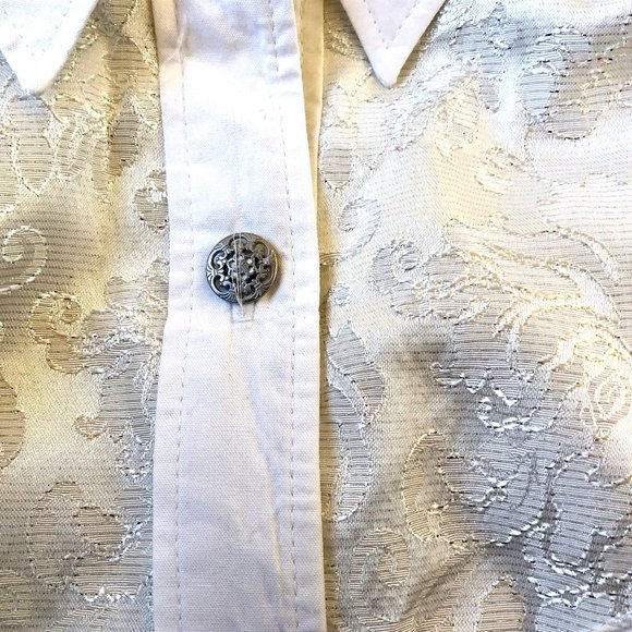 Longhorn Western Shirt Womens Medium White Button Up Long Sleeve Pretty - Picture 13 of 15